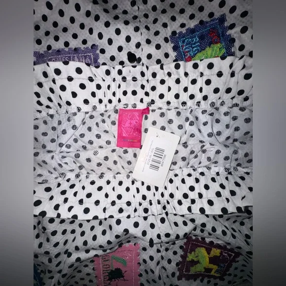 QUEEN OF SPARKLES White Polka Dot Set with Multicolor Sequined Travel Stamps. - Picture 3 of 3